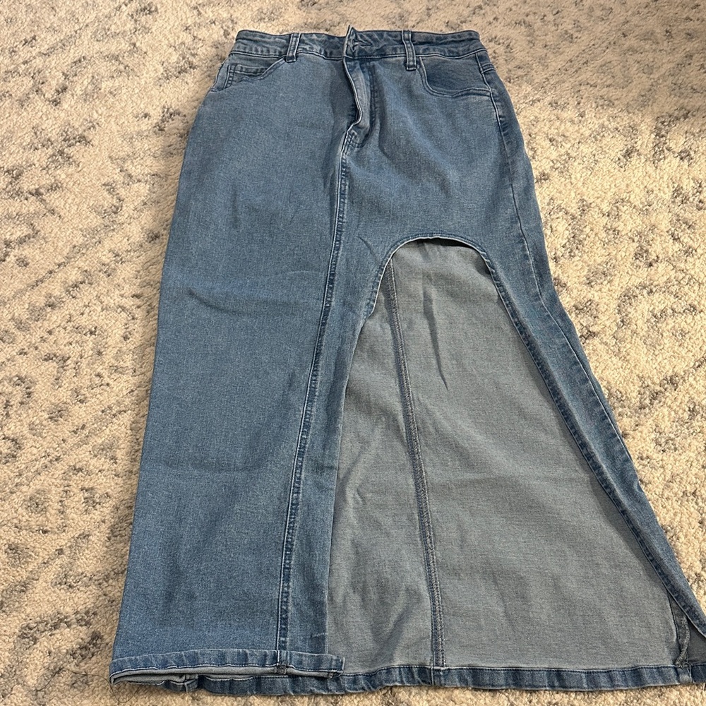 Amazon Women's High Low Denim Skirt - Blue